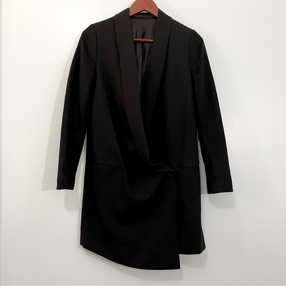 All Saints Black Italian Cloth Wool Blend Blazer Dress Size 2